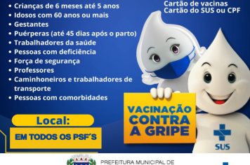 VACINE-SE CONTRA A GRIPE INFLUENZA!!! - DISPONÍVEL EM TODOS OS POSTOS DE SAÚDE DE MONTE SIÃO.