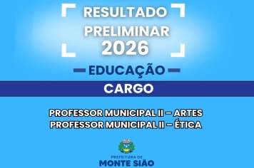 Resultado Preliminar do Processo Seletivo para o cargo de Professor II Artes e Professor Municipal II Ética