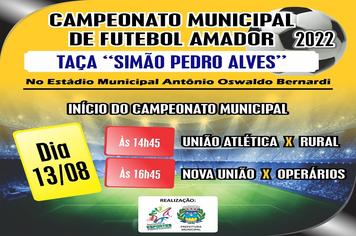 CAMPEONATO MUNICIPAL DE FUTEBOL AMADOR TERÁ INÍCIO EM MONTE SIÃO