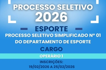 Processo Seletivo Simplificado para contratação de Operário I do Departamento do Esporte da Prefeitura Municipal de Monte Sião 