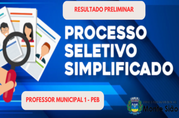 RESULTADO PRELIMINAR DO PROCESSO SELETIVO PARA CONTRATAÇÃO DE PROFESSOR ESCOLAR I - PEB