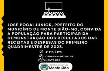 Convite a população para demonstração dos resultados das receitas e despesas do primeiro quadrimestre de 2023