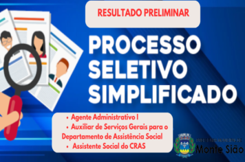 RESULTADO PRELIMINAR DO PROCESSO SELETIVO SIMPLIFICADO DO DEPARTAMENTOD E PROMOÇÃO SOCIAL