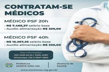 DIRETORIA DE SAÚDE DIVULGA A CONTRATAÇÃO DE MÉDICOS