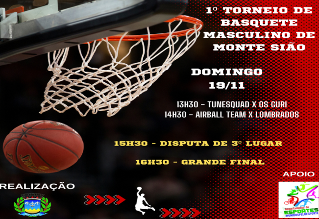 1º Torneio de basquete masculino de Monte Sião no próximo domingo, dia 19. 
