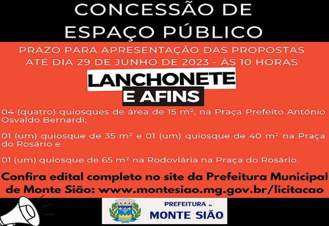 Aberto Edital de Concessão de Espaço Público para Lanchonete e Afins na Rodoviária e Praças de Monte Sião