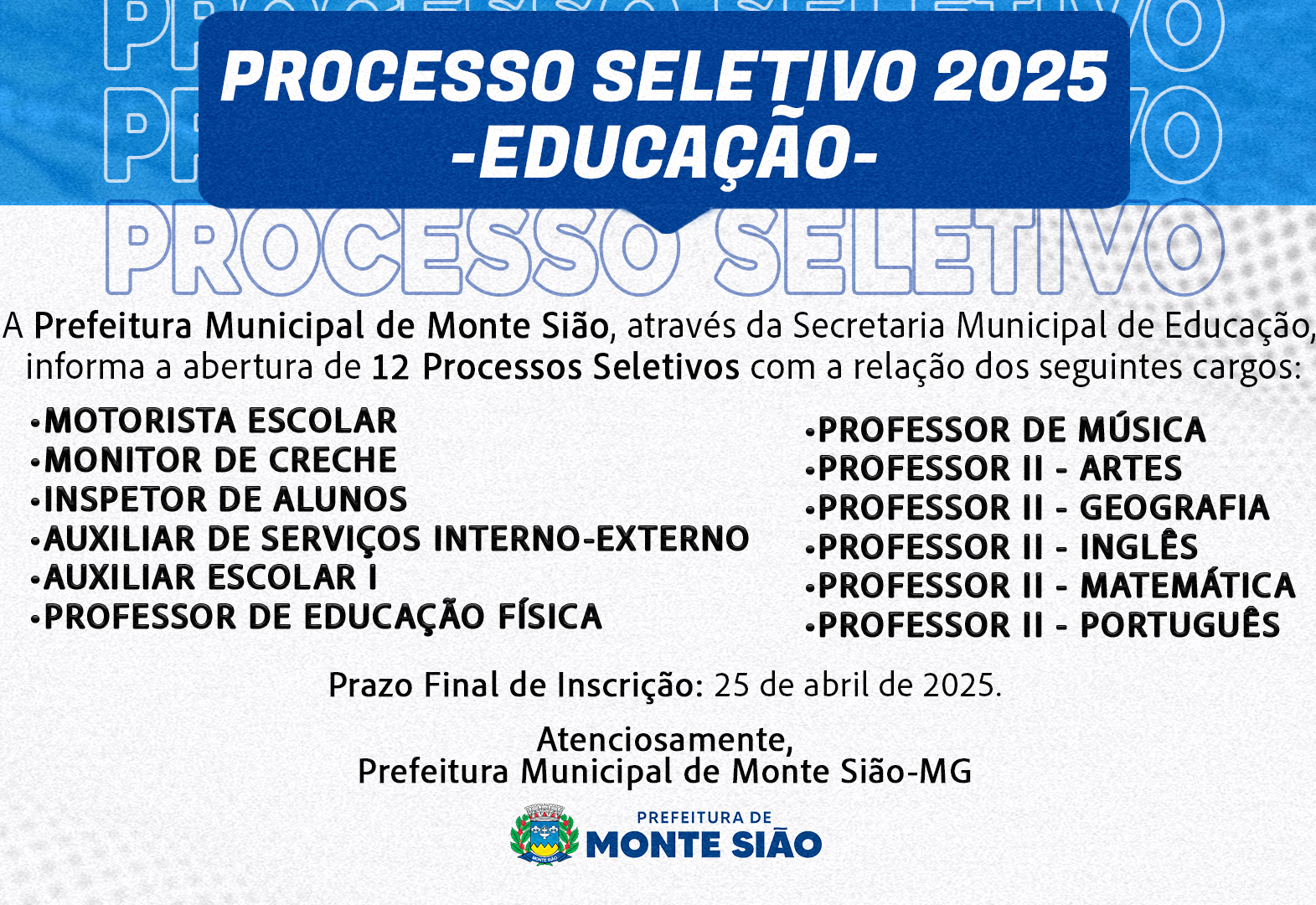  Abertura de 12 Processos Seletivos da Educação