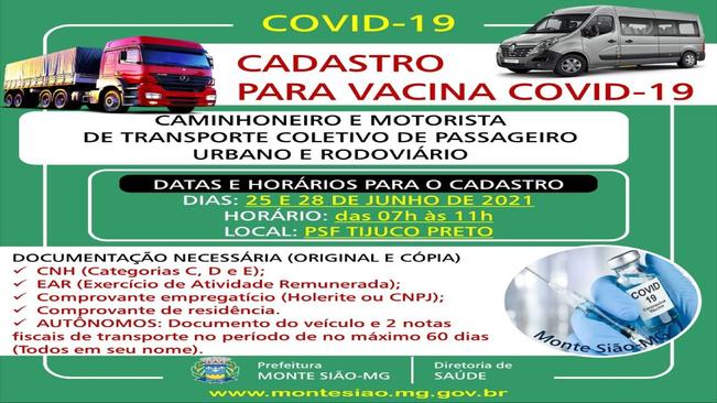 CADASTRO PARA VACINAÇÃO COVID 19 - CAMINHONEIROS E MOTORISTAS