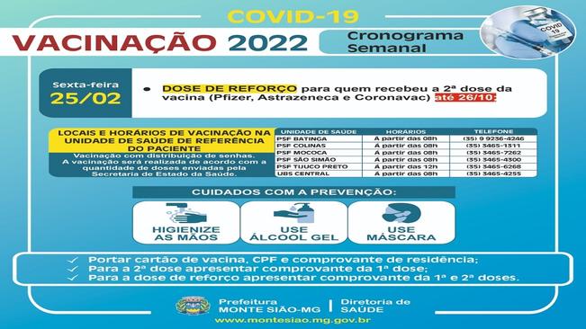 VACINAÇÃO CONTRA COVID 19 - CRONOGRAMA SEMANAL