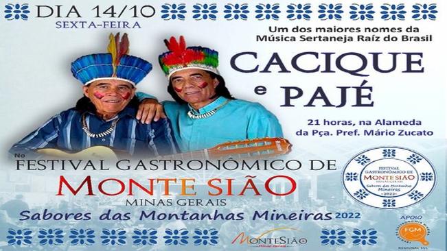 DUPLA CACIQUE E PAJÉ SE APRESENTAM DIA 14/10 NA ALAMEDA DA PRAÇA MATRIZ DE MONTE SIÃO