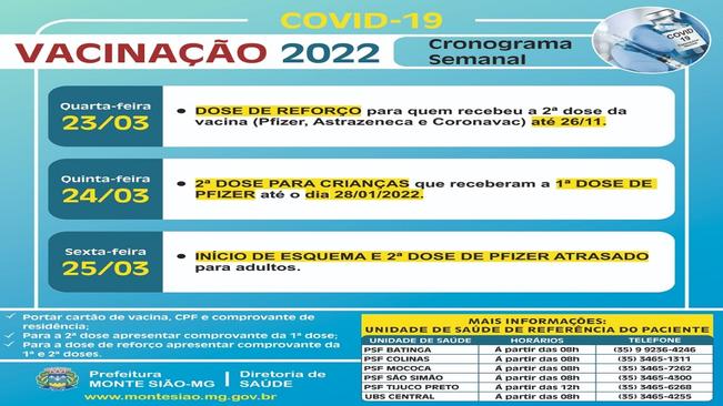 VACINAÇÃO CONTRA COVID 19 - CRONOGRAMA SEMANAL