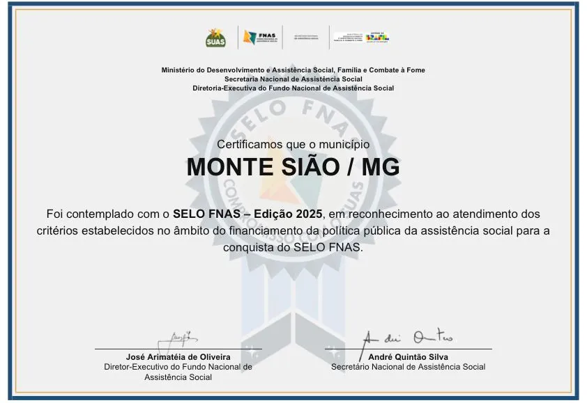 Monte Sião recebe Selo FNAS 2025 e reforça compromisso com a assistência social